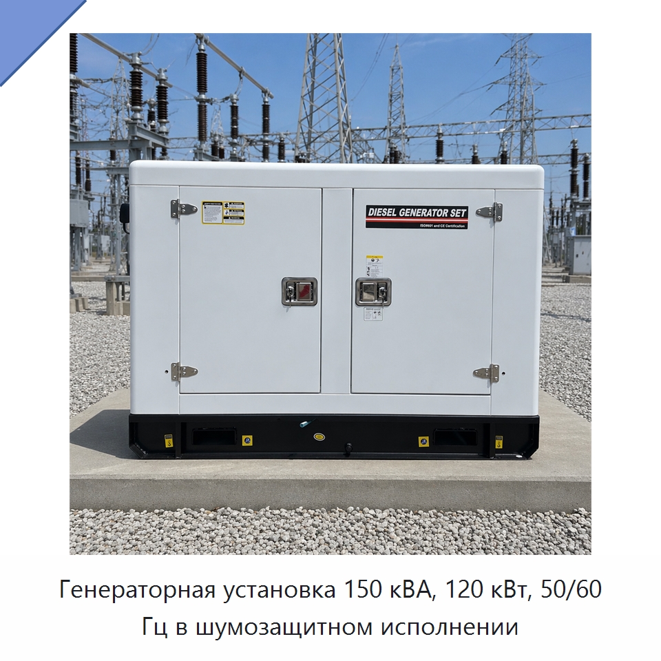 Генераторная установка 150 кВА, 120 кВт, 50/60 Гц в шумозащитном исполнении — Дизельные генераторы