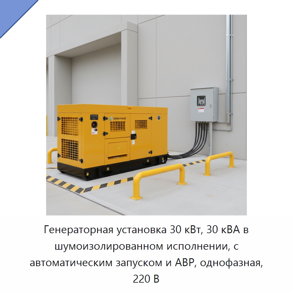 Генераторная установка 30 кВт, 30 кВА в шумоизолированном исполнении, с автоматическим запуском и АВР, однофазная, 220 В — Дизельные генераторы