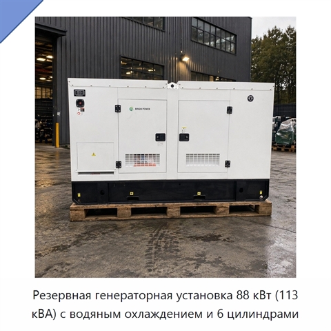 Резервная генераторная установка 88 кВт (113 кВА) с водяным охлаждением и 6 цилиндрами