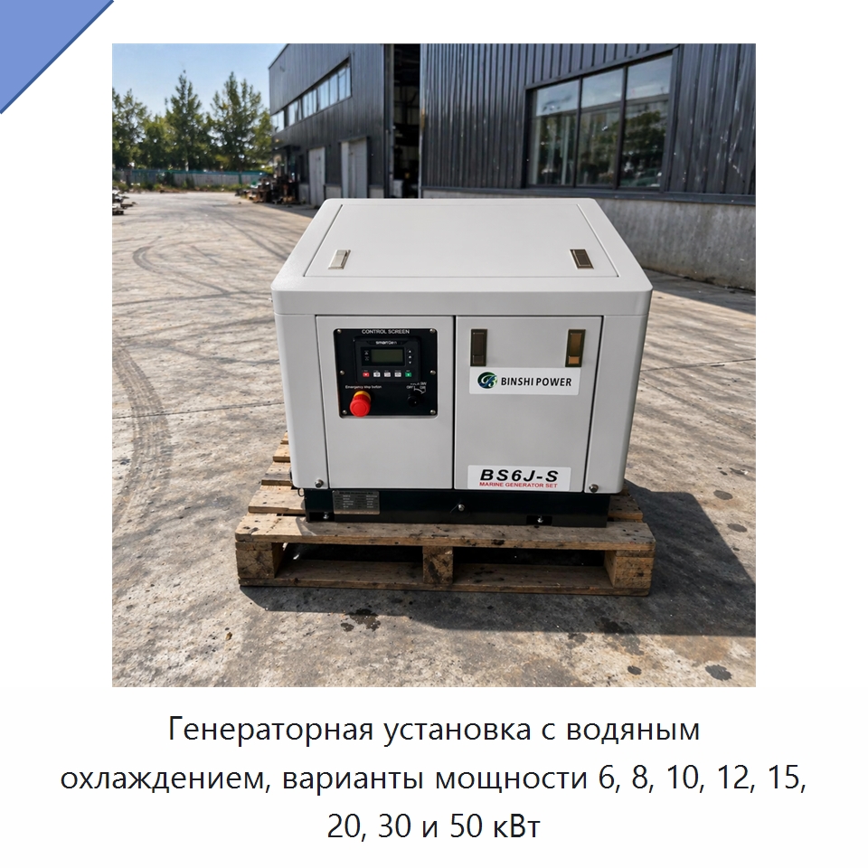 Генераторная установка с водяным охлаждением, варианты мощности 6, 8, 10, 12, 15, 20, 30 и 50 кВт — Дизельные генераторы