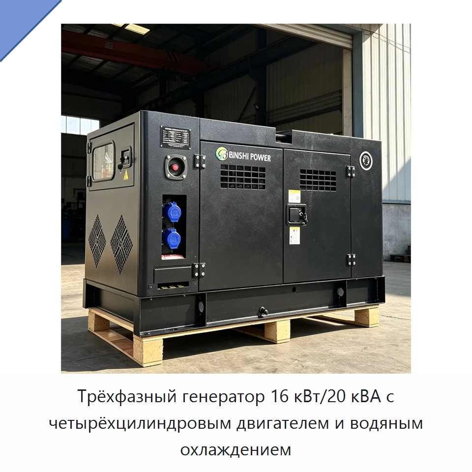 Трёхфазный генератор 16 кВт/20 кВА с четырёхцилиндровым двигателем и водяным охлаждением — Дизельные генераторы