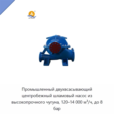 Промышленный двухвсасывающий центробежный шламовый насос из высокопрочного чугуна, 120–14 000 м³/ч, до 8 бар