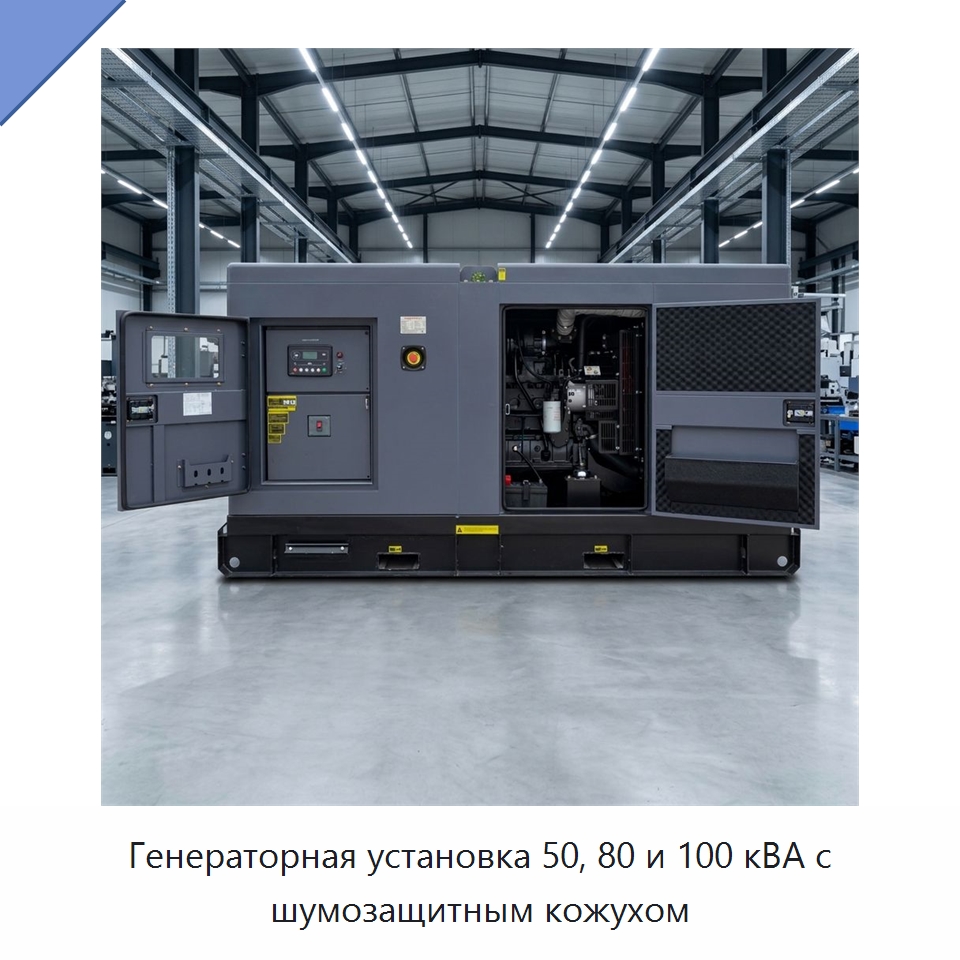 Генераторная установка 50, 80 и 100 кВА с шумозащитным кожухом — Дизельные генераторы