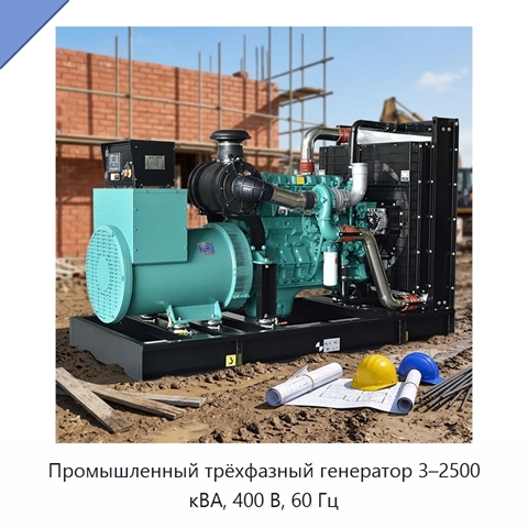 Промышленный трёхфазный генератор 3–2500 кВА, 400 В, 60 Гц