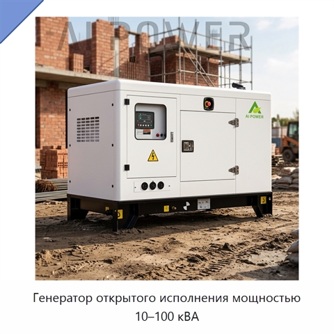 Генератор открытого исполнения мощностью 10–100 кВА