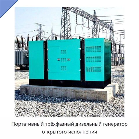 Портативный трёхфазный дизельный генератор открытого исполнения