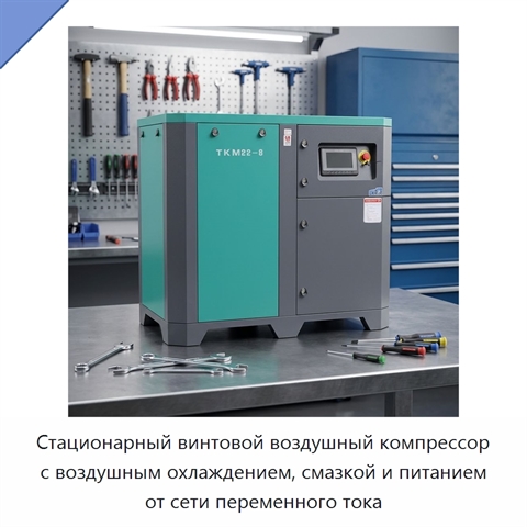Стационарный винтовой воздушный компрессор с воздушным охлаждением, смазкой и питанием от сети переменного тока