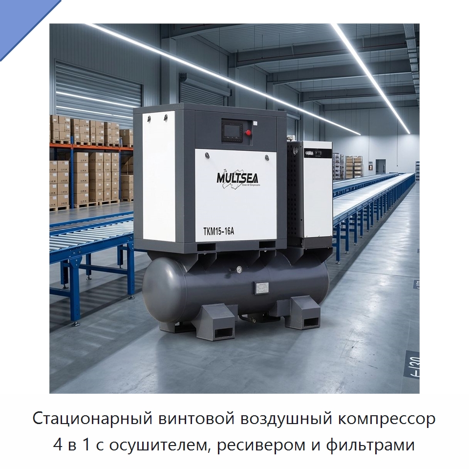 Стационарный винтовой воздушный компрессор 4 в 1 с осушителем, ресивером и фильтрами — Промышленные компрессоры