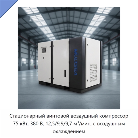 Стационарный винтовой воздушный компрессор 75 кВт, 380 В, 12,5/9,9/9,7 м³/мин, с воздушным охлаждением