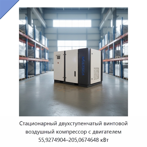 Стационарный двухступенчатый винтовой воздушный компрессор с двигателем 55,9274904–205,0674648 кВт