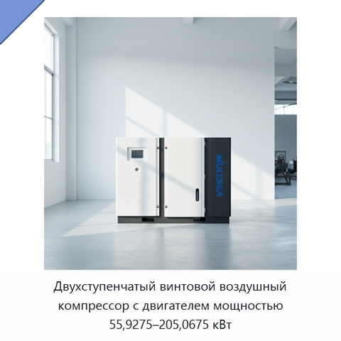 Двухступенчатый винтовой воздушный компрессор с двигателем мощностью 55,9275–205,0675 кВт