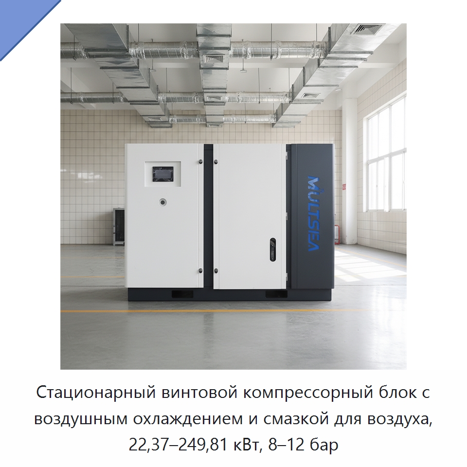 Стационарный винтовой компрессорный блок с воздушным охлаждением и смазкой для воздуха, 22,37–249,81 кВт, 8–12 бар — Промышленные компрессоры