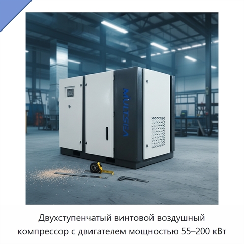 Двухступенчатый винтовой воздушный компрессор с двигателем мощностью 55–200 кВт