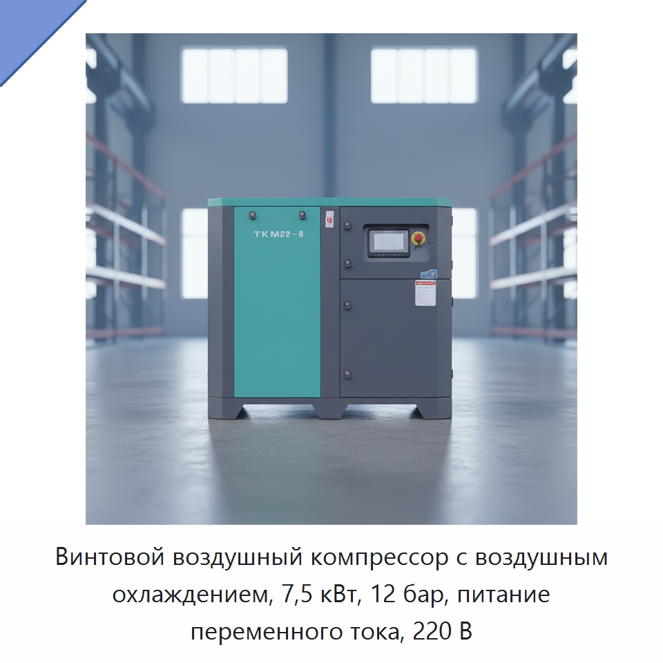 Винтовой воздушный компрессор с воздушным охлаждением, 7,5 кВт, 12 бар, питание переменного тока, 220 В — Промышленные компрессоры