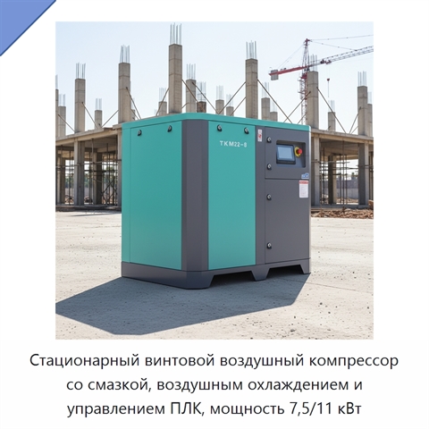 Стационарный винтовой воздушный компрессор со смазкой, воздушным охлаждением и управлением ПЛК, мощность 7,5/11 кВт