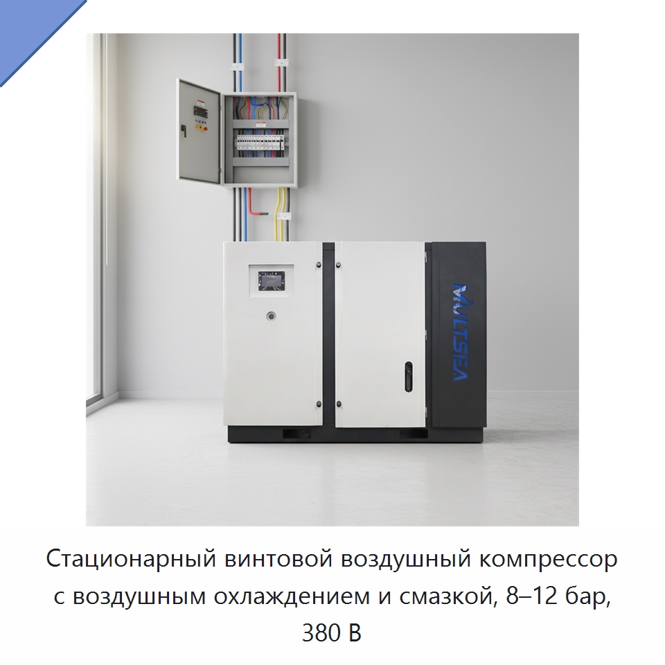 Стационарный винтовой воздушный компрессор с воздушным охлаждением и смазкой, 8–12 бар, 380 В — Промышленные компрессоры