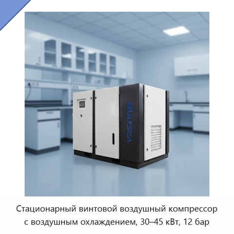 Стационарный винтовой воздушный компрессор с воздушным охлаждением, 30–45 кВт, 12 бар