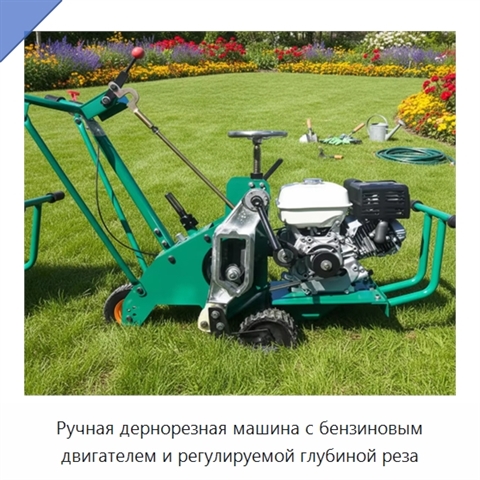 Ручная дернорезная машина с бензиновым двигателем и регулируемой глубиной реза