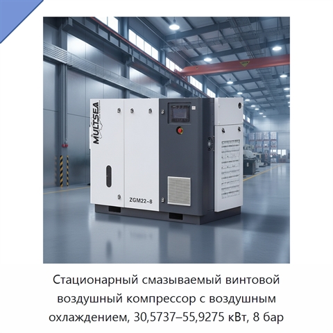 Стационарный смазываемый винтовой воздушный компрессор с воздушным охлаждением, 30,5737–55,9275 кВт, 8 бар