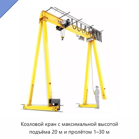 Козловой кран с максимальной высотой подъёма 20 м и пролётом 1–30 м