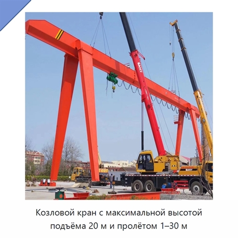 Козловой кран с максимальной высотой подъёма 20 м и пролётом 1–30 м