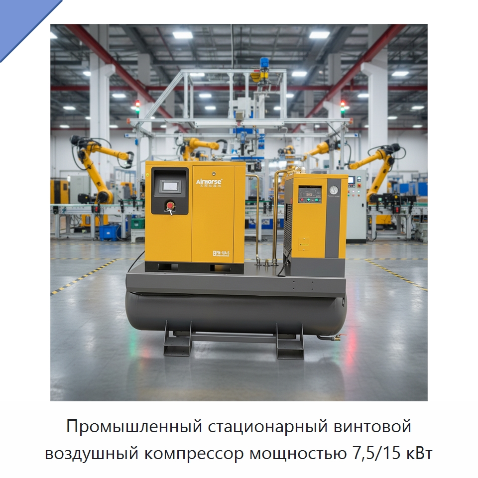 Промышленный стационарный винтовой воздушный компрессор мощностью 7,5/15 кВт
