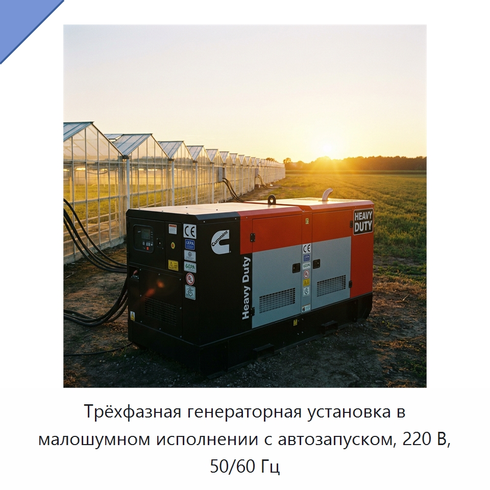 Трёхфазная генераторная установка в малошумном исполнении с автозапуском, 220 В, 50/60 Гц — Дизельные генераторы