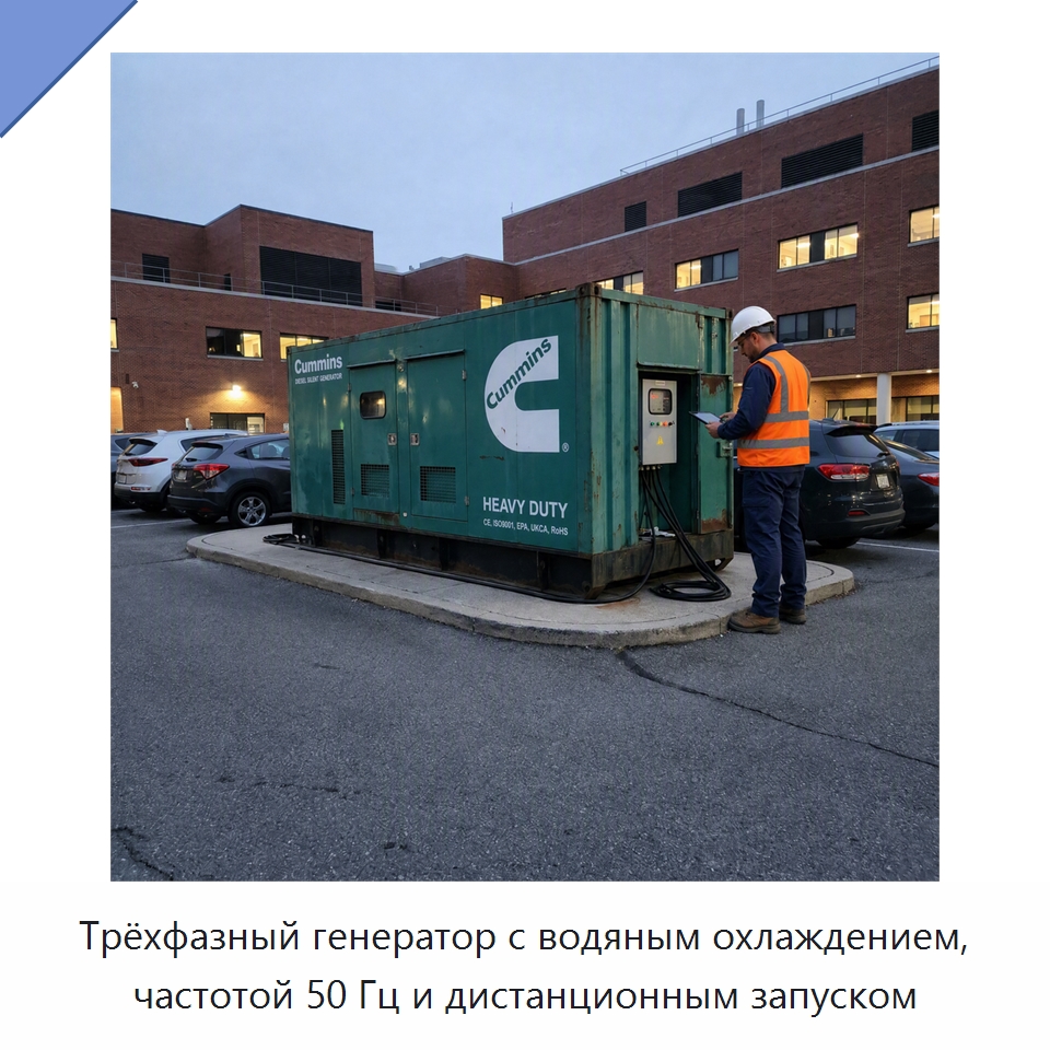 Трёхфазный генератор с водяным охлаждением, частотой 50 Гц и дистанционным запуском — Дизельные генераторы