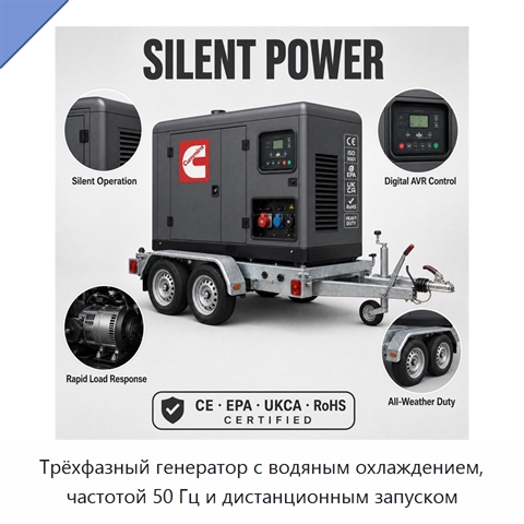Трёхфазный генератор с водяным охлаждением, частотой 50 Гц и дистанционным запуском
