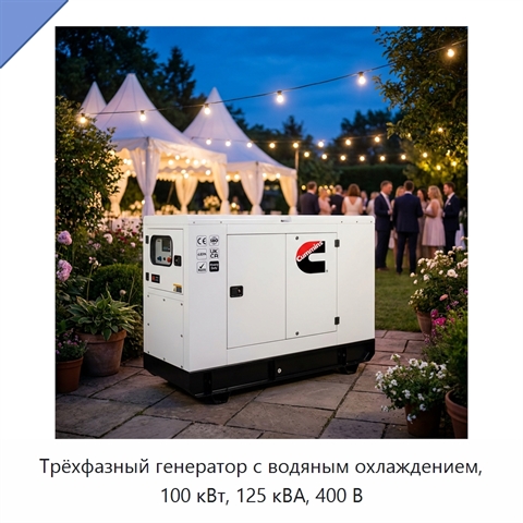 Трёхфазный генератор с водяным охлаждением, 100 кВт, 125 кВА, 400 В
