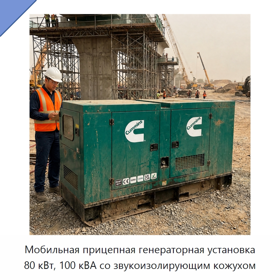 Мобильная прицепная генераторная установка 80 кВт, 100 кВА со звукоизолирующим кожухом — Генерация электроэнергии