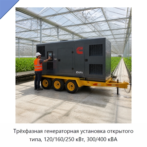Трёхфазная генераторная установка открытого типа, 120/160/250 кВт, 300/400 кВА