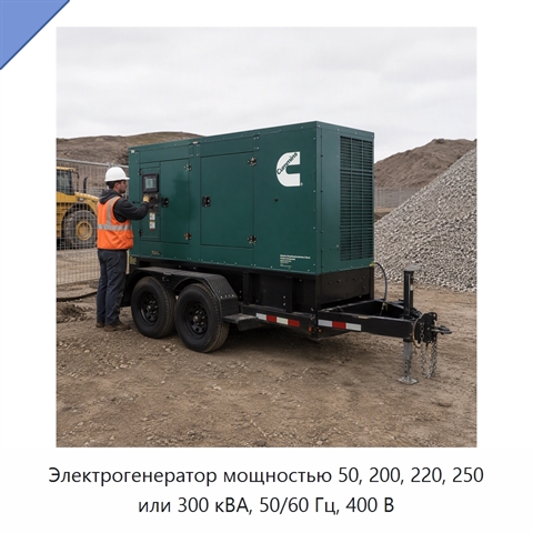 Электрогенератор мощностью 50, 200, 220, 250 или 300 кВА, 50/60 Гц, 400 В