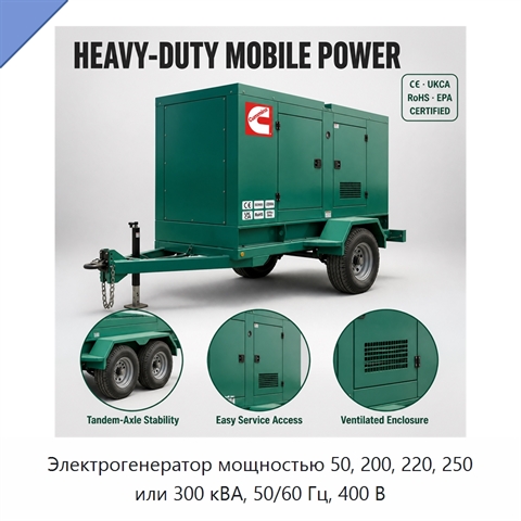Электрогенератор мощностью 50, 200, 220, 250 или 300 кВА, 50/60 Гц, 400 В