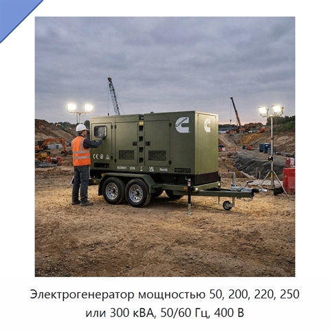 Электрогенератор мощностью 50, 200, 220, 250 или 300 кВА, 50/60 Гц, 400 В