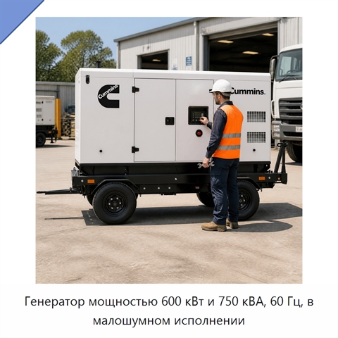 Генератор мощностью 600 кВт и 750 кВА, 60 Гц, в малошумном исполнении