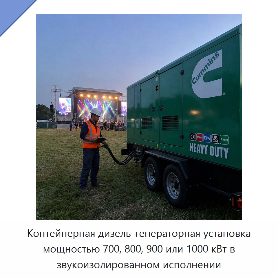 Контейнерная дизель-генераторная установка мощностью 700, 800, 900 или 1000 кВт в звукоизолированном исполнении — Генерация электроэнергии