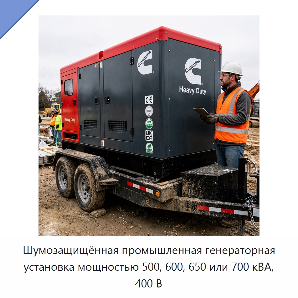Шумозащищённая промышленная генераторная установка мощностью 500, 600, 650 или 700 кВА, 400 В — Генерация электроэнергии