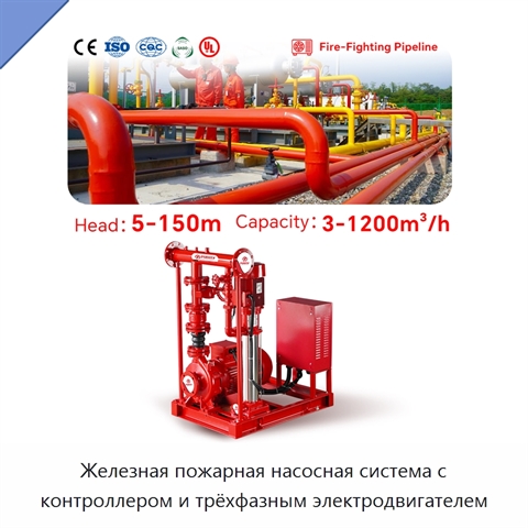 Железная пожарная насосная система с контроллером и трёхфазным электродвигателем