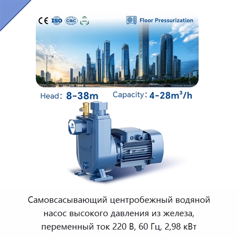 Самовсасывающий центробежный водяной насос высокого давления из железа, переменный ток 220 В, 60 Гц, 2,98 кВт