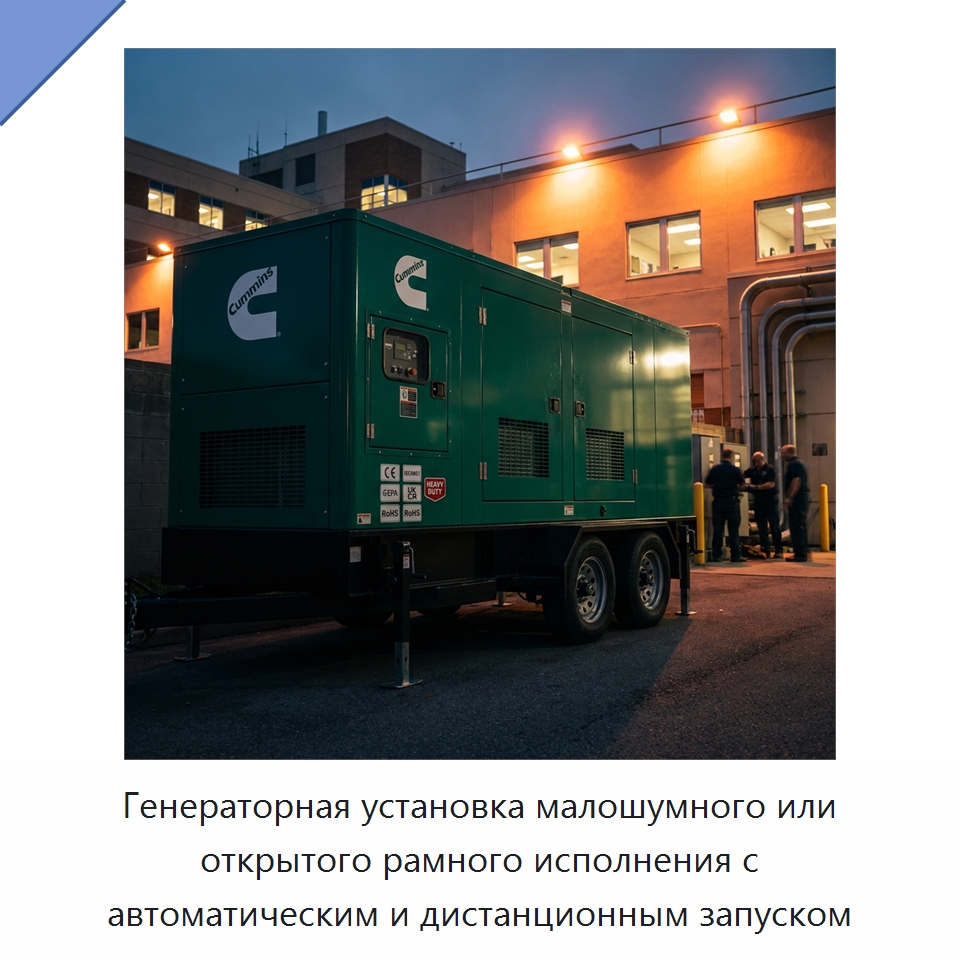 Генераторная установка малошумного или открытого рамного исполнения с автоматическим и дистанционным запуском — Генерация электроэнергии