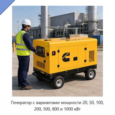 Генератор с вариантами мощности 20, 50, 100, 200, 500, 800 и 1000 кВт