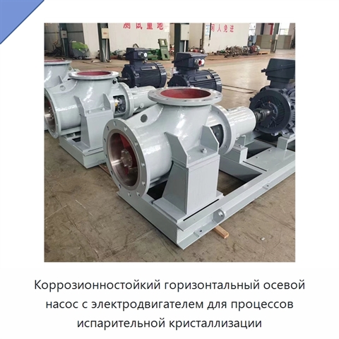 Коррозионностойкий горизонтальный осевой насос с электродвигателем для процессов испарительной кристаллизации