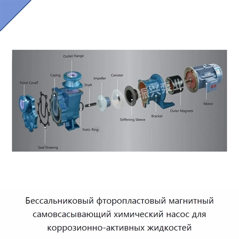 Бессальниковый фторопластовый магнитный самовсасывающий химический насос для коррозионно-активных жидкостей
