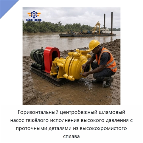 Горизонтальный центробежный шламовый насос тяжёлого исполнения высокого давления с проточными деталями из высокохромистого сплава
