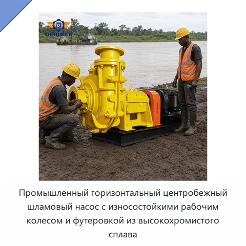 Промышленный горизонтальный центробежный шламовый насос с износостойкими рабочим колесом и футеровкой из высокохромистого сплава