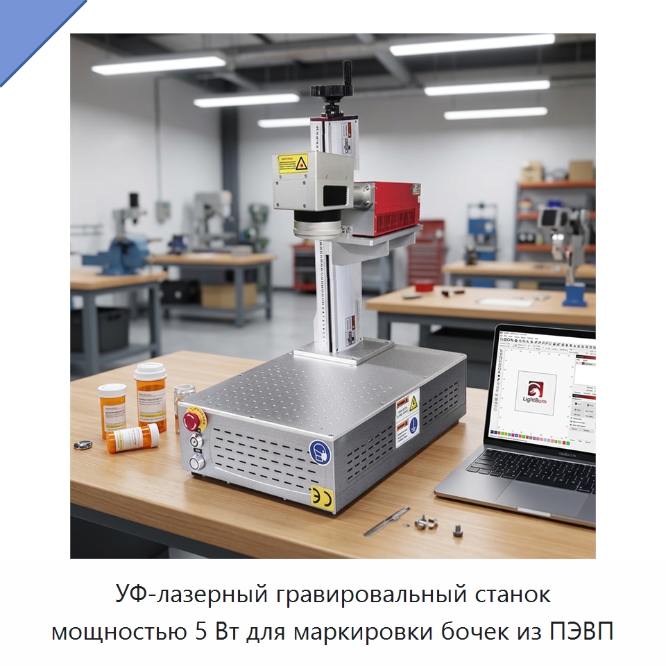 УФ-лазерный гравировальный станок мощностью 5 Вт для маркировки бочек из ПЭВП — Лазерные маркировочные станки