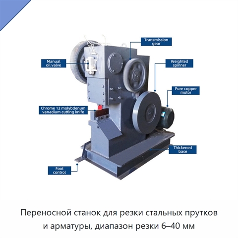 Переносной станок для резки стальных прутков и арматуры, диапазон резки 6–40 мм