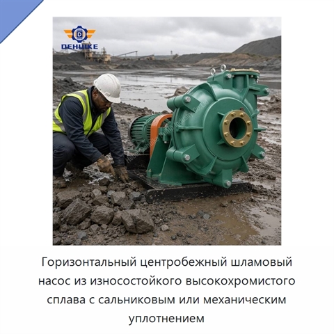 Горизонтальный центробежный шламовый насос из износостойкого высокохромистого сплава с сальниковым или механическим уплотнением