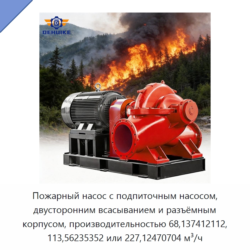 Пожарный насос с подпиточным насосом, двусторонним всасыванием и разъёмным корпусом, производительностью 68,137412112, 113,56235352 или 227,12470704 м³/ч — Насосы